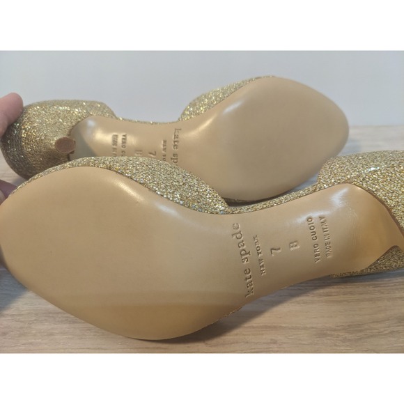 Kate Spade New York NWOB- Sage Gold Peep-Toe Glitter d'Orsay Pump Women's size 7 - Picture 5 of 8